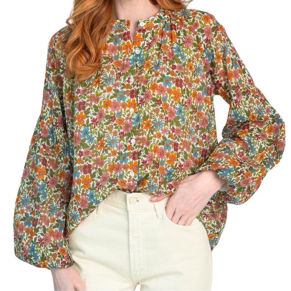 Olivia James The Label Emory Blouse Wildflower Ivory Medium 100% Cotton W1